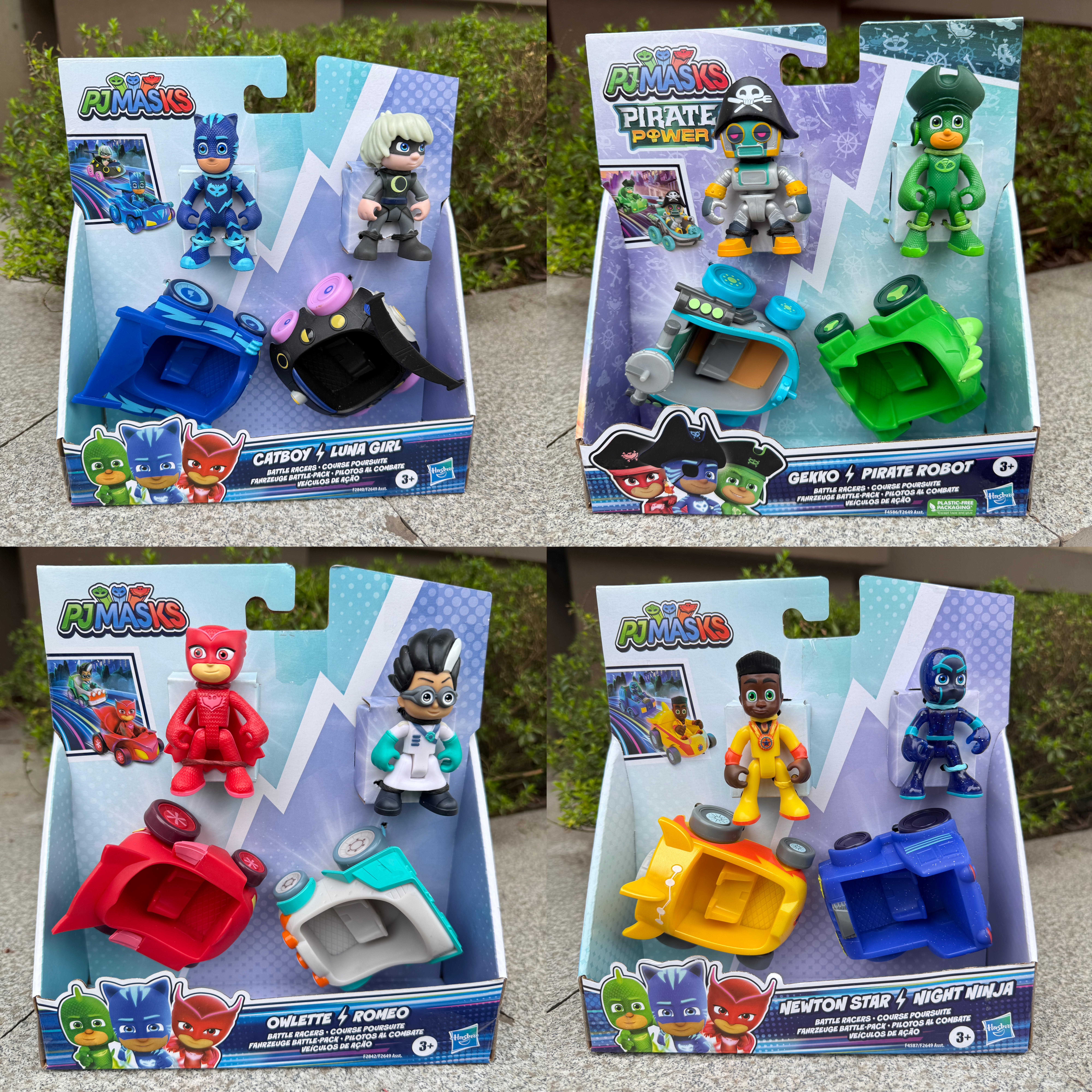 孩之宝睡衣小英雄竞速赛车套装男孩惯性滑行玩具PJMASKS正版