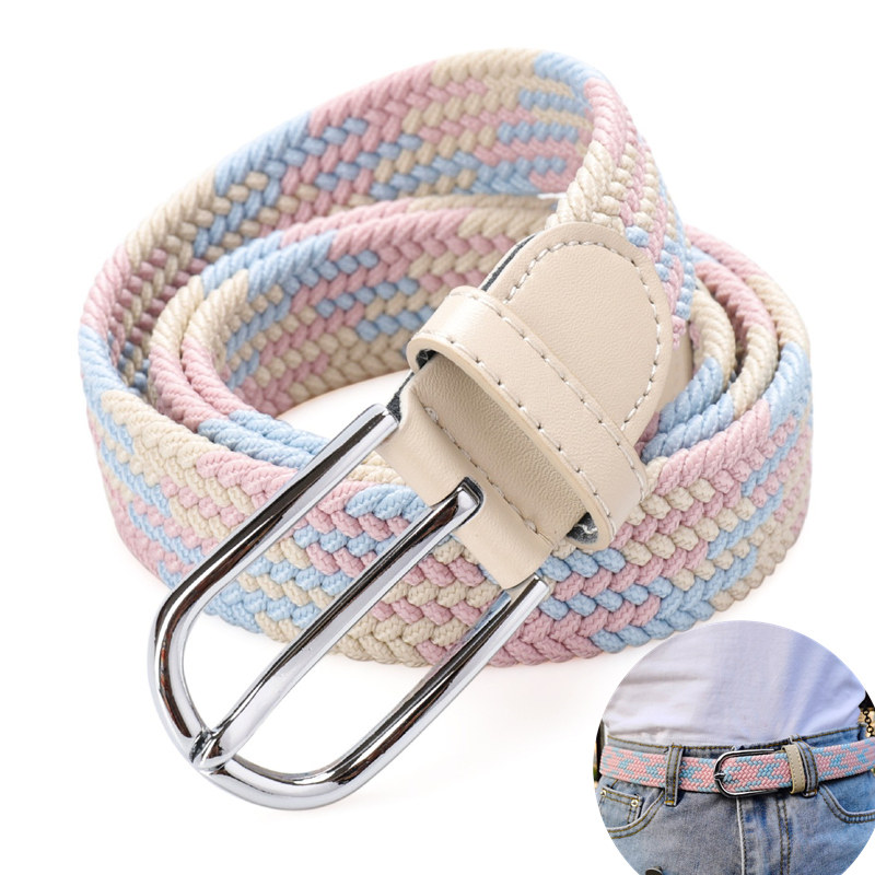 免打孔皮带男女百搭牛仔裤帆布腰带编织松紧弹力针扣学生懒人裤带