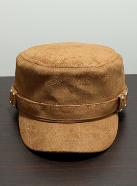 25新款韩女复古麂皮帽子秋冬高颅顶平顶帽男女款挺阔高品质马术帽