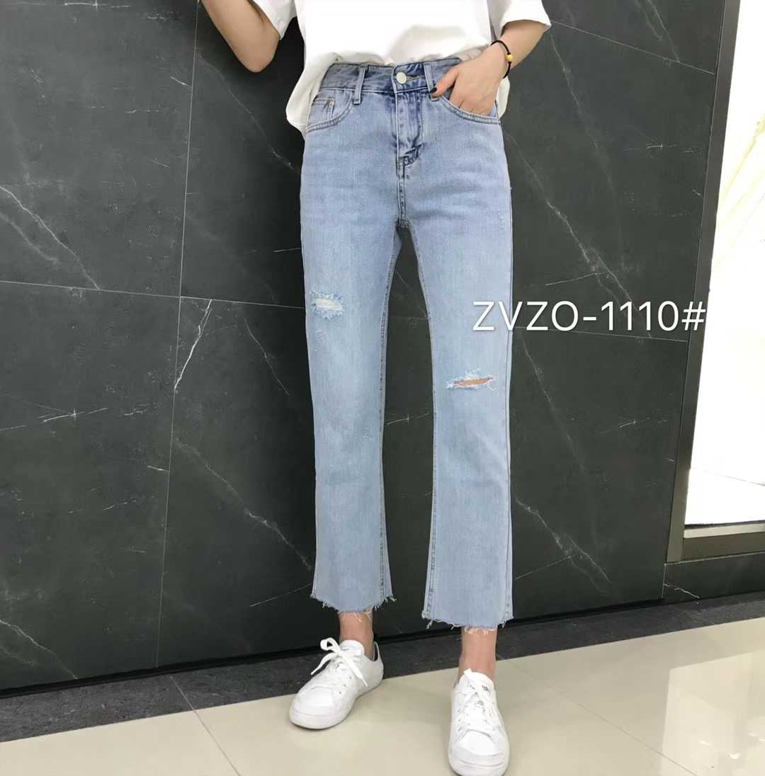 1110夏季薄款牛仔裤九分裤浅色磨白磨破直筒裤显瘦女烟管裤