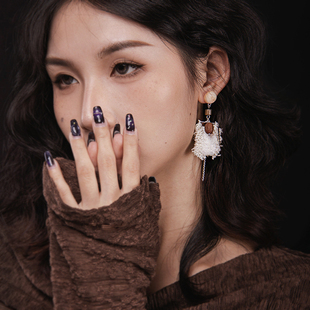 流苏文艺耳钉高级感卡其色耳饰设计感小众长款耳环复古流浪风耳夹