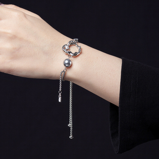 墨尔 原创手链ins小众设计高级感简约银色伸缩链手环饰品女冷淡风