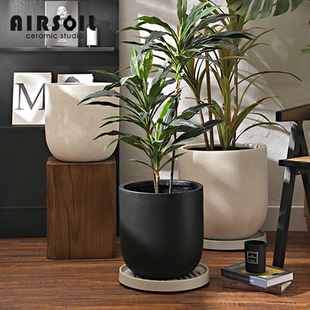 AIRSOIL轻奢简约镁泥花盆大号落地大花盆高筒客厅户外花箱