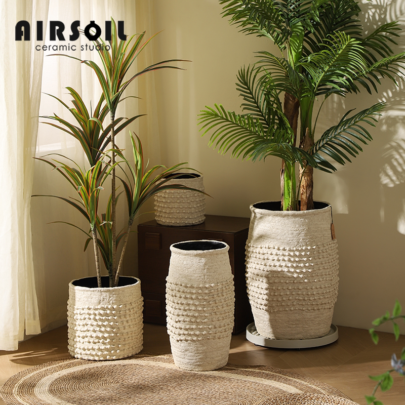 AIRSOIL高级感落地花盆圆柱形棉绳手工装饰花器家居绿植盆栽