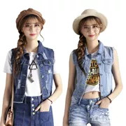 Mùa xuân và mùa thu tải của phụ nữ Hàn Quốc hoang dã không tay denim vest vest nữ mùa hè mới phần ngắn áo khoác mỏng áo khoác nhỏ thủy triều - Áo vest