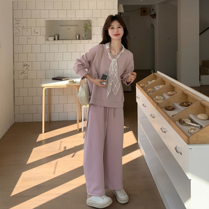 26 新款粉色飘带卫衣春季减龄阔腿裤两件套2B235-9211-P185-K298图片