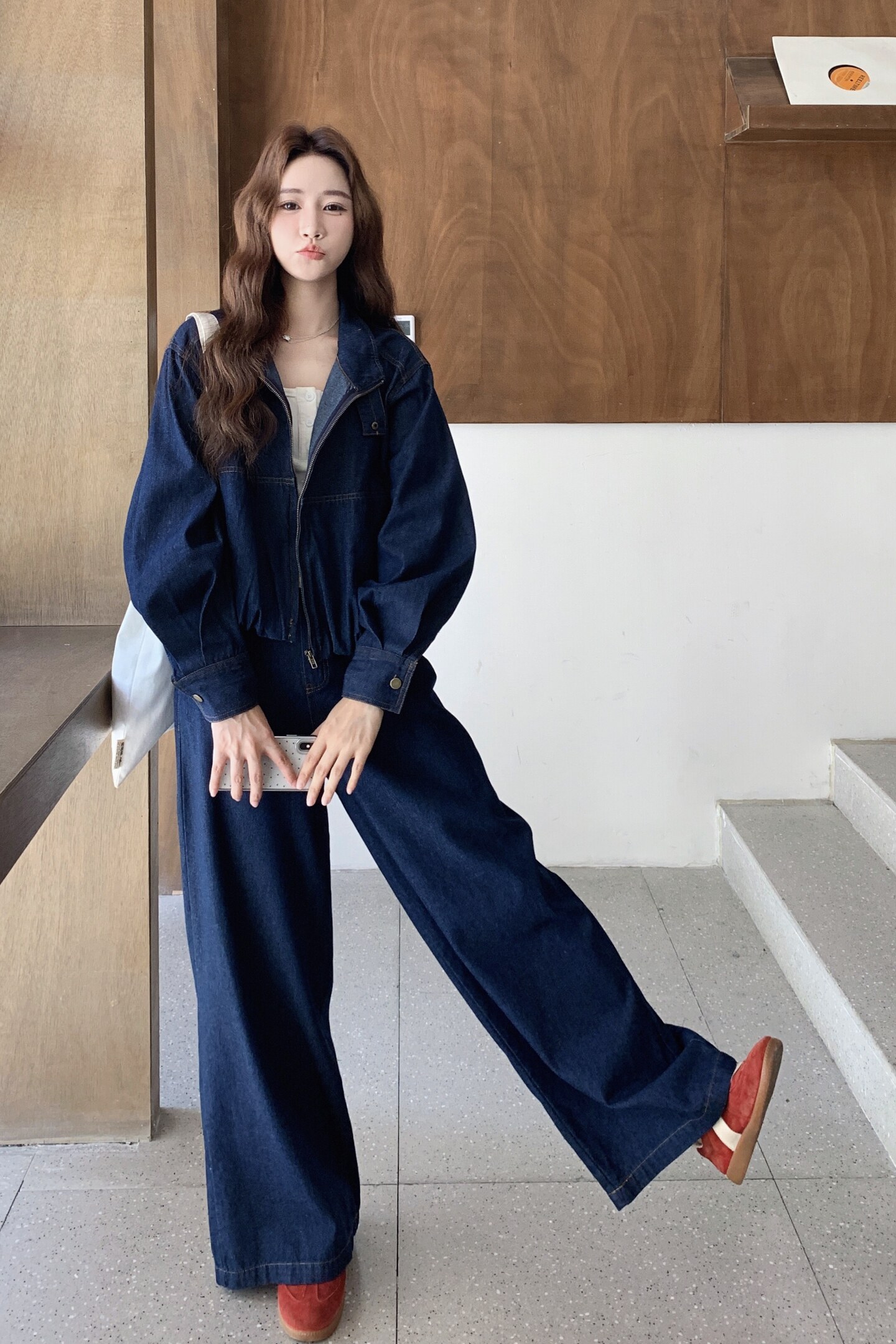 25秋新款韩系复古牛仔夹克阔腿裤套装2B235-9170-P185-K278,女装套装/套裙,2B235