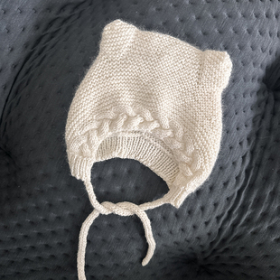 婴儿秋冬季 手工制作 bambibaby手工羊绒宝宝针织帽小熊耳朵