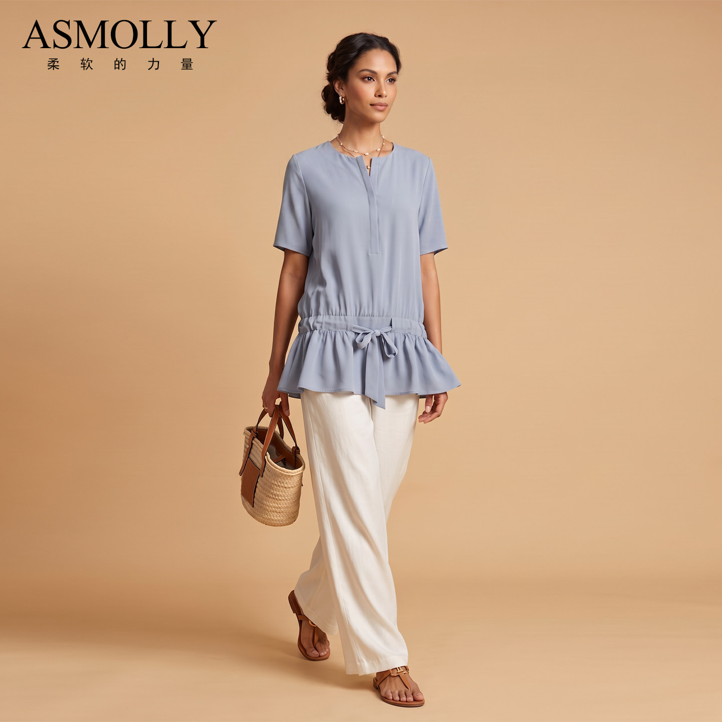 Asmolly桑蚕丝凉感真丝衬衫女