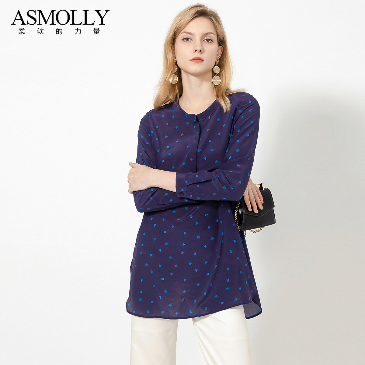 Asmolly桑蚕丝真丝衬衫中长款