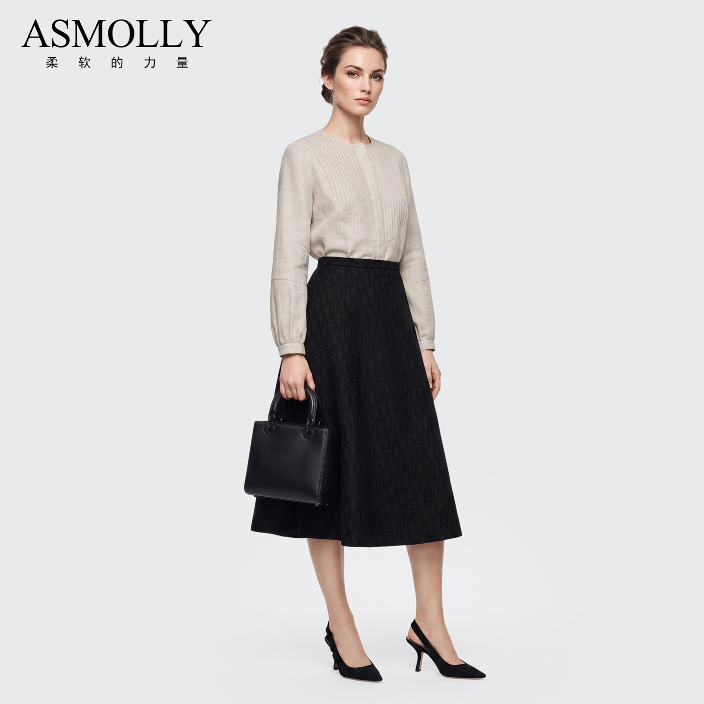 Asmolly秋冬亚麻OL长袖衬衫女