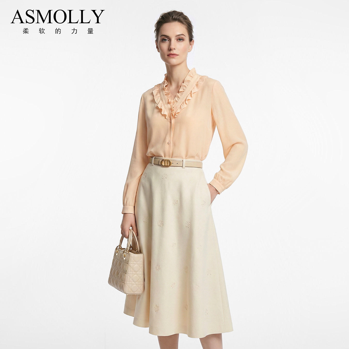 Asmolly100%桑蚕丝纯色真丝衬衫