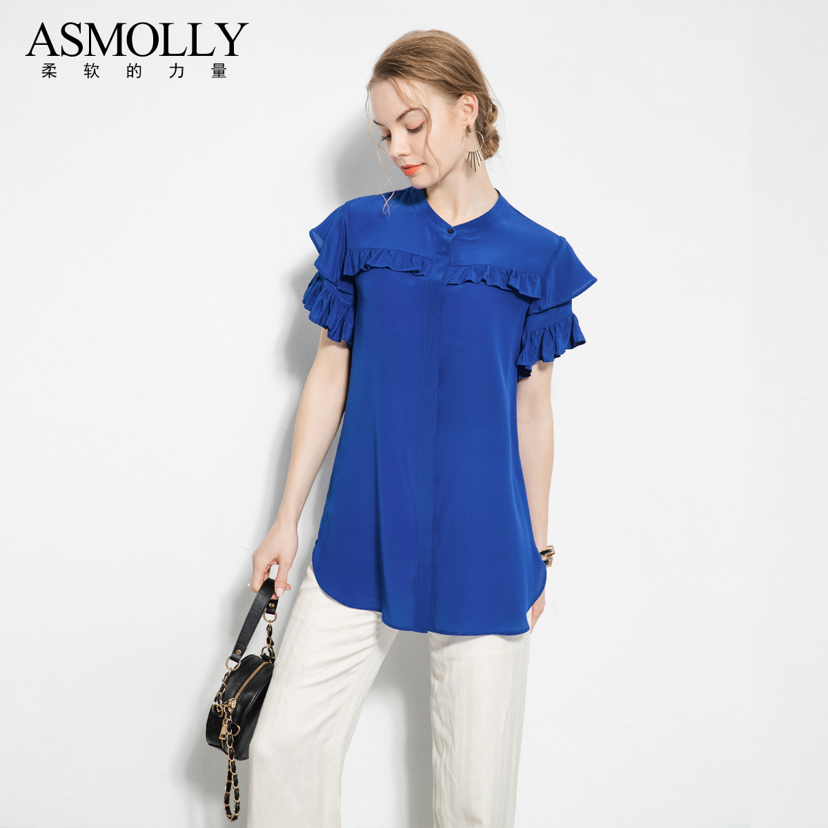 Asmolly气质真丝衬衣春夏桑蚕丝