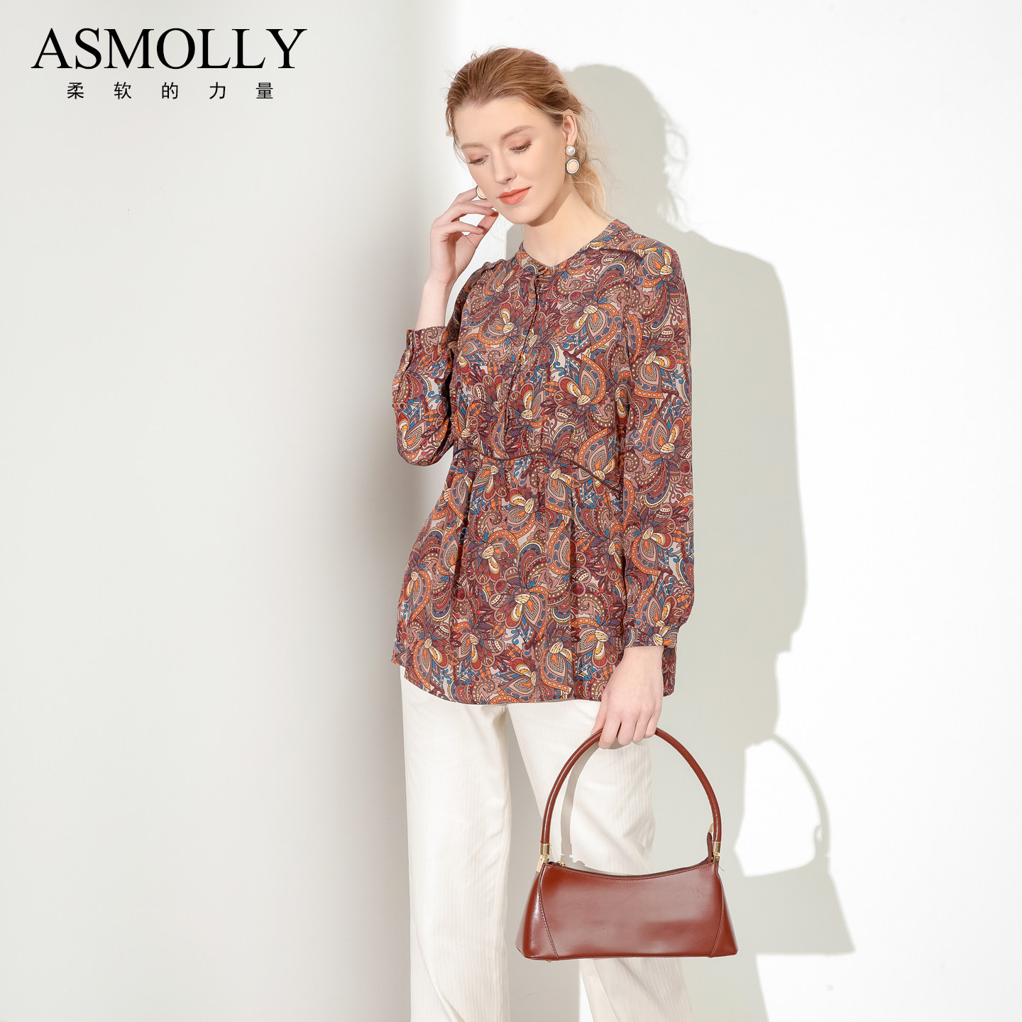 Asmolly春夏女装气质真丝衬衫