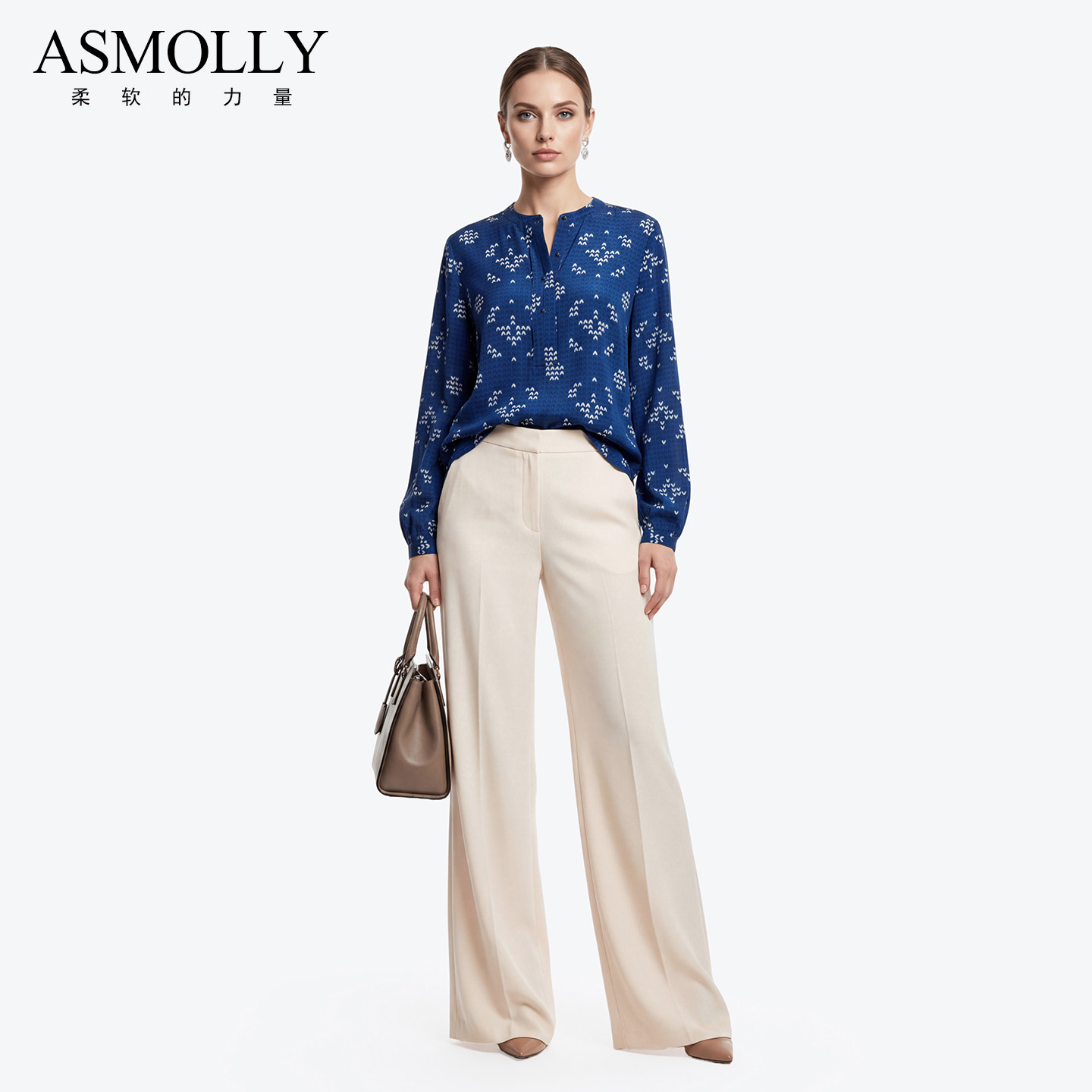 Asmolly女装宽松真丝衬衫女印花衬衣100%桑蚕丝上衣2026夏春新款