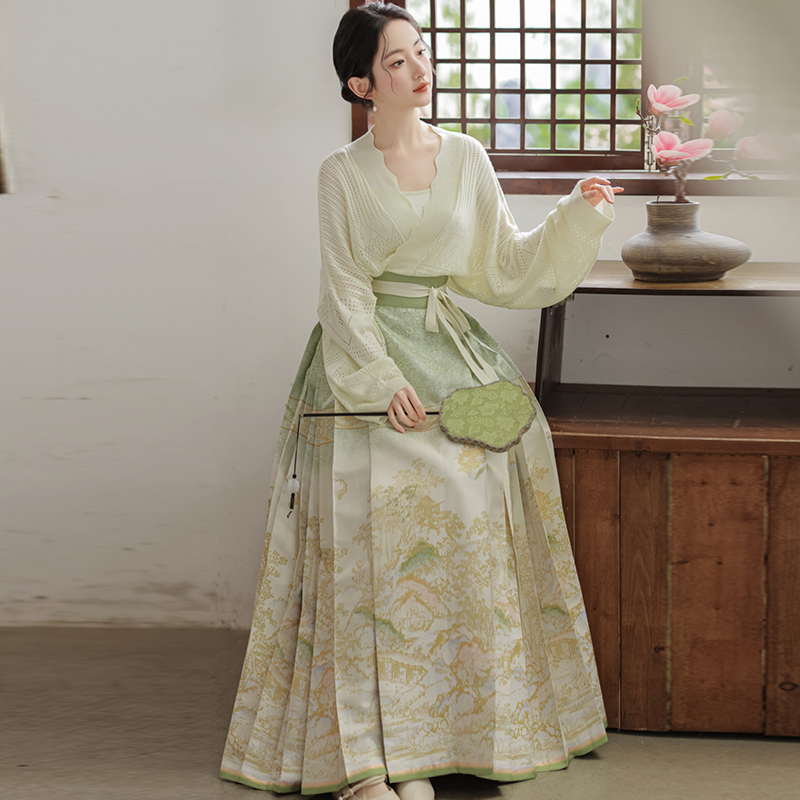 新中式国风日常可穿马面裙女通勤古风小个子汉服改良版套装连衣裙