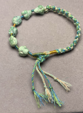 湖北十堰天然原矿绿松石手链男女手工编高瓷蓝招财转运diy配饰品