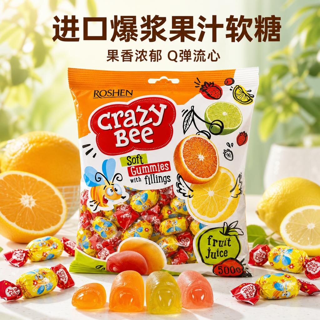 乌克兰进口如胜疯狂小蜜蜂多口味水果夹心软糖婚庆喜糖糖果年货