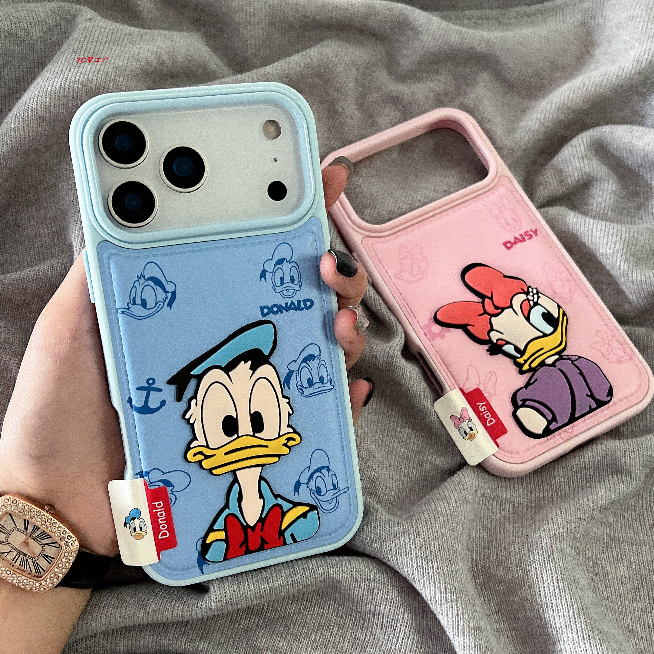 可爱立体唐老鸭黛西皮纹壳适用苹果17ProMax手机壳iphone15新款16pro女款13创意14pro防摔17卡通情侣保护套