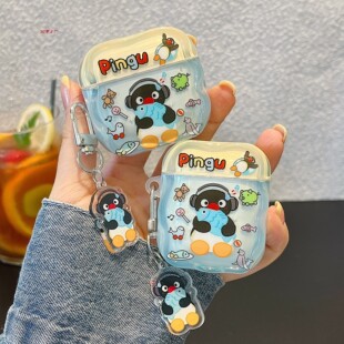 ins趣味可爱卡通戴耳机pingu企鹅airpods pro3保护套airpod4适用苹果pro2耳机壳二代无线蓝牙第三代硅胶软壳
