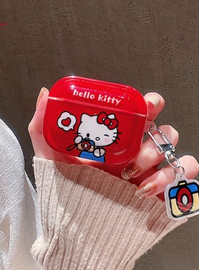 创意卡通三丽鸥红色KT猫适用苹果无线蓝牙耳机壳airpods3/4代保护套1/2代硅胶软壳AirPods Pro3代女款防摔盒