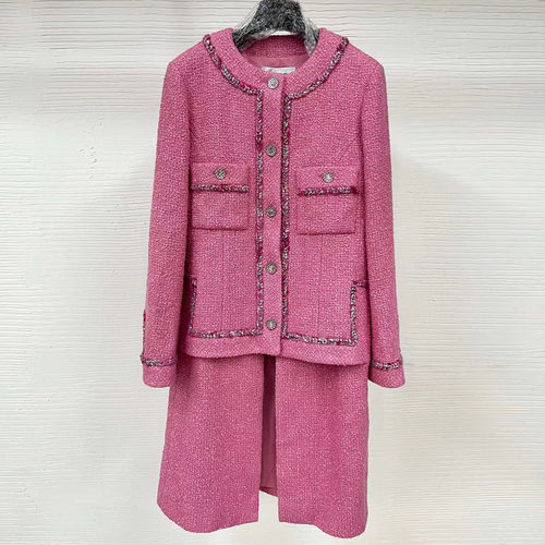 手工粗花呢小香风外套中长款