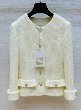 WAN·W工作室 手工高订软糯小鸡黄粗花软呢外套女小香风显白气质