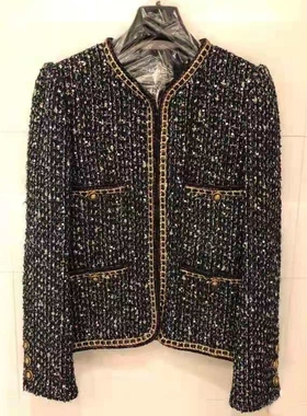 WAN.W 工作室 王一博同款小香风粗花呢重工编织短款上衣女Y0024