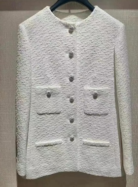 WAN.W工作室 高定手工23s白色小香风外套女中长款白雪公主粗花呢