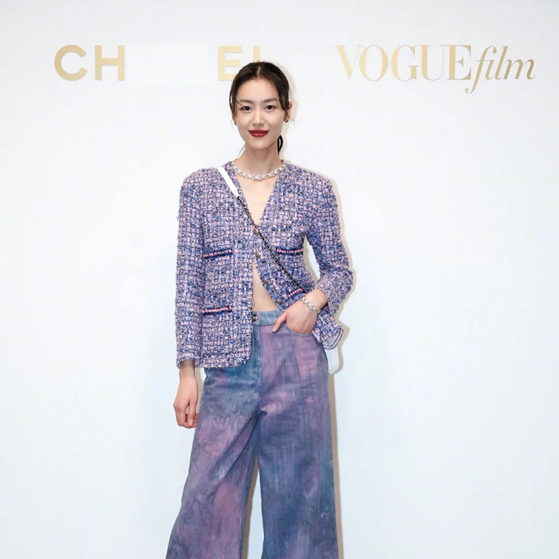 WAN.W工作室 手工定制C位刘雯同款粉紫色编织粗花呢小香风外套女