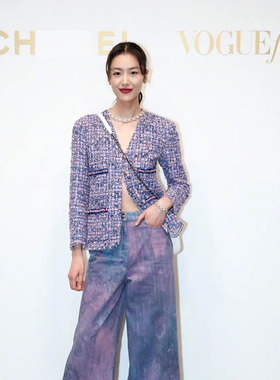 WAN.W工作室 手工定制C位刘雯同款粉紫色编织粗花呢小香风外套女