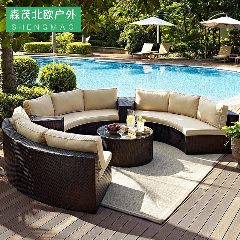 户外圆形组合沙发别墅客厅半圆形藤编沙发室外酒店会所阳光房家具