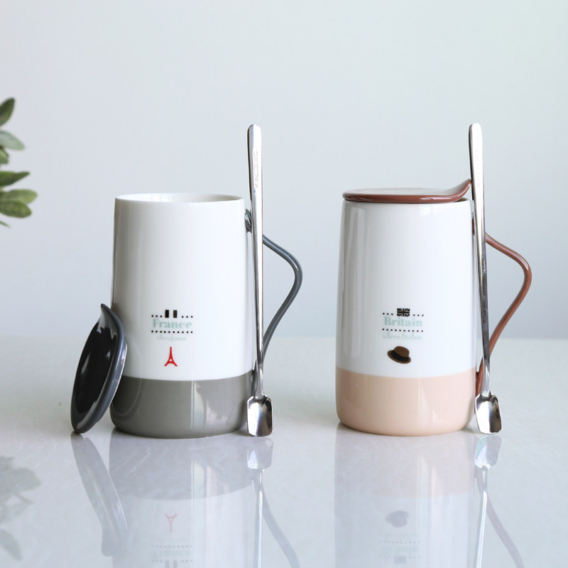 杯子陶瓷带盖带勺大容量办公创意简约情侣咖啡杯马克杯茶水杯家用在类目 餐饮具, 杯子/水杯/水壶, 马克杯中 - 来自Buy2taobao.com提供专业的淘宝代购服务