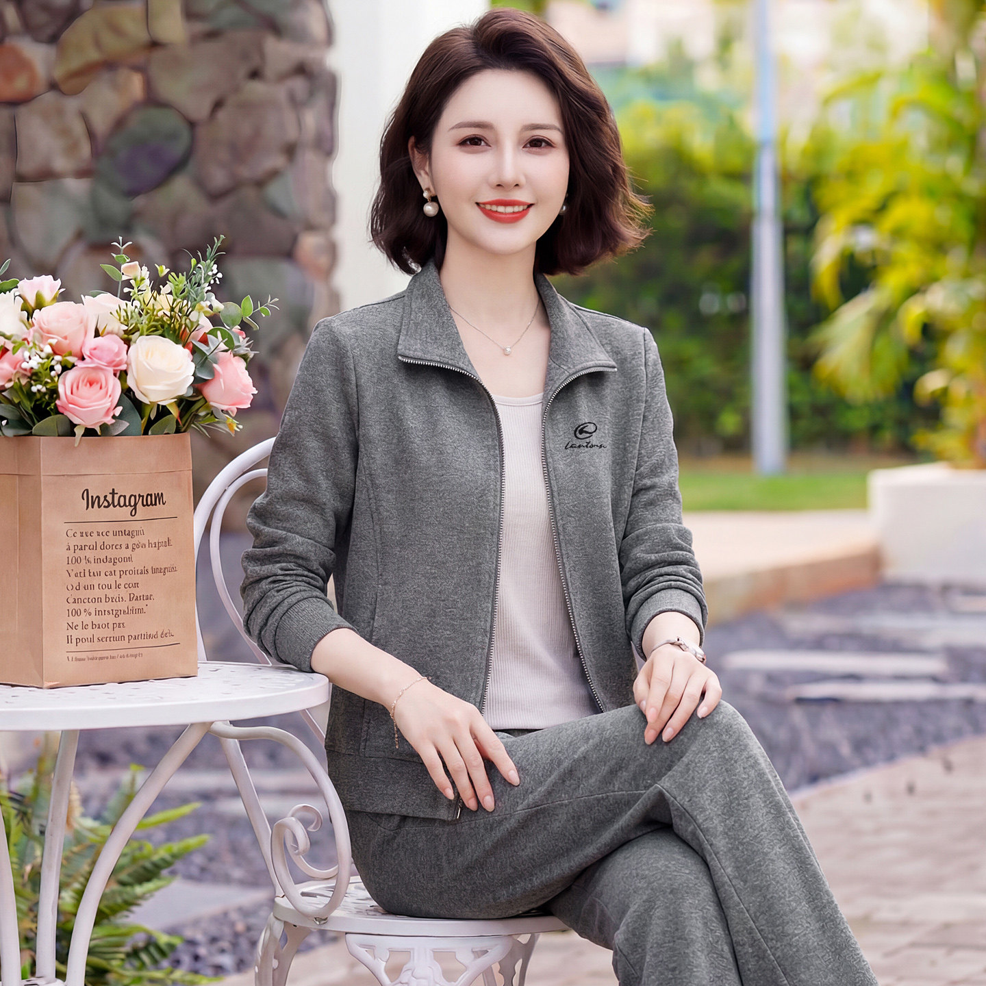 高端妈妈春装套装洋气高贵中老年女遮肚宽松减龄休闲外套2026新款