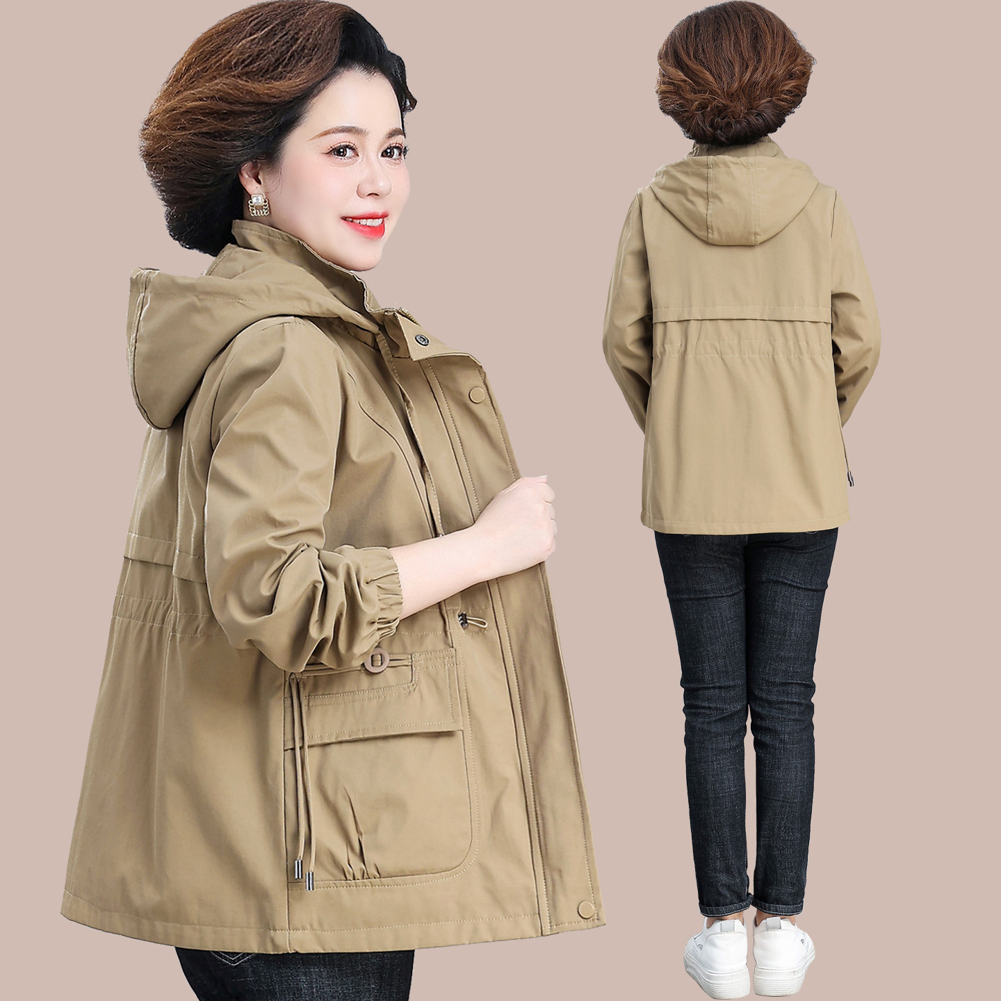 中年妈妈春装外套2026新款洋气大码40岁50中老年春秋风衣女中长款