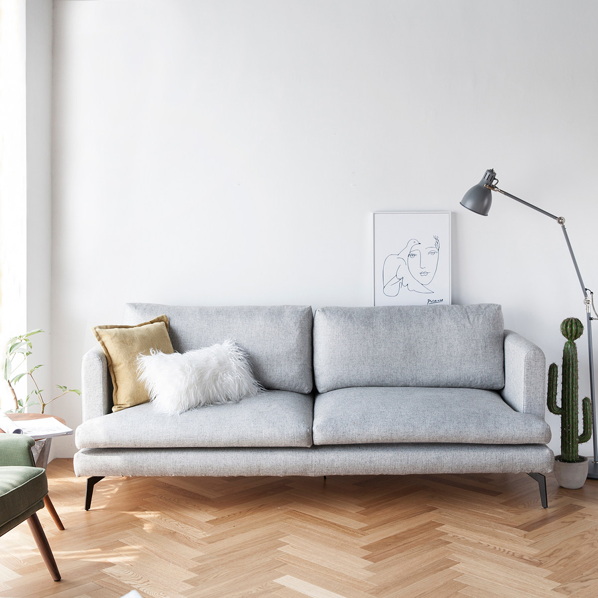 及木家具  北欧简约设计 客厅三人高级灰 亚麻羽绒布艺沙发SF024|ruв категории жилой мебели, диван класса, диван - от Buy2taobao.com для оказания профессиональной услуги покупки агента Taobao