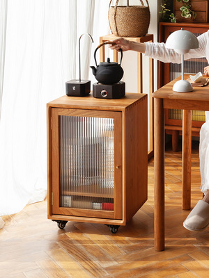 及木家具 北欧双面开门茶水柜樱桃木黑胡桃可移动实木小柜DG046