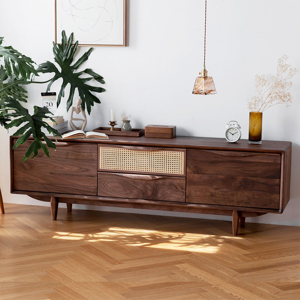 及木家具 北欧复古 日式中古榉木樱桃黑胡桃 实木编藤电视柜DG036|ruв категории жилой мебели, кабинет, телевизионный шкаф - от Buy2taobao.com для оказания профессиональной услуги покупки агента Taobao