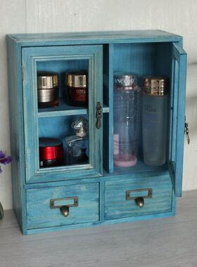 桌上收纳置物架有玻璃门杂物抽屉式整理储物箱家用简约桌面小柜子