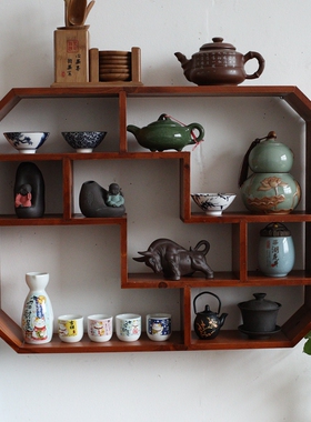 复古墙上置物架创意墙面收纳壁柜格子架壁饰实木隔板壁挂多宝格