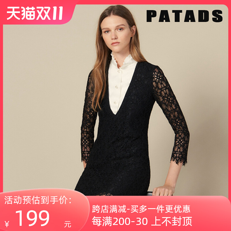 PATADS法国S家连衣裙蕾丝拼接撞色假两件通勤女秋冬sfpro00662