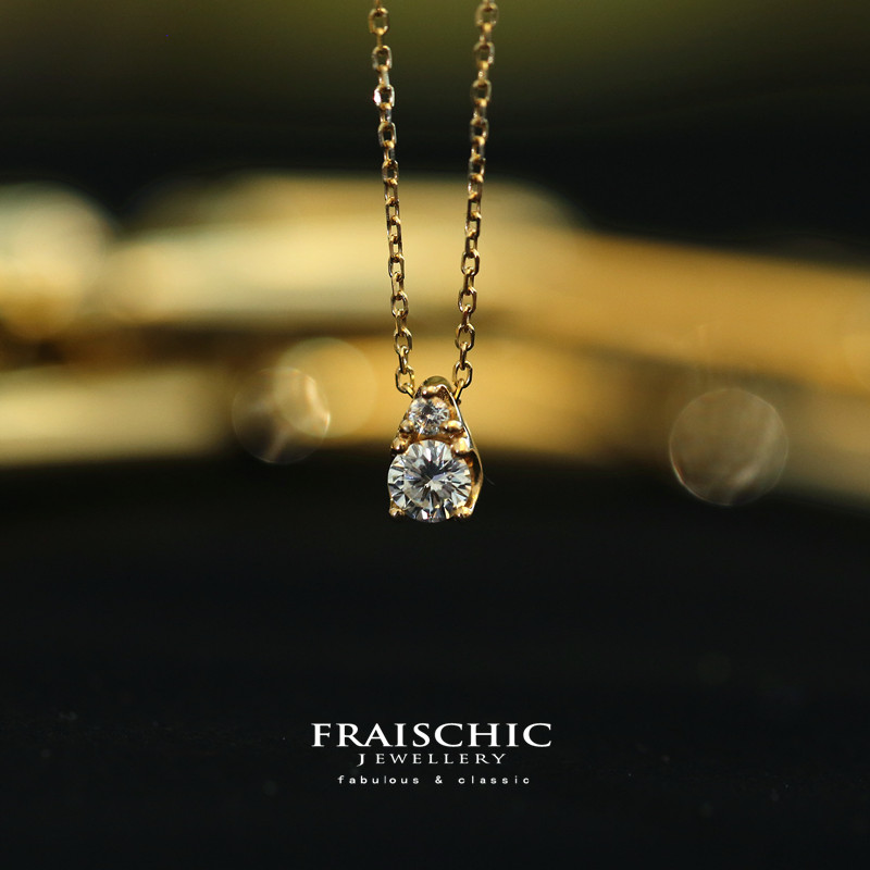 Fraischic「水滴」18K黄金镶嵌 天然钻石锁骨吊坠项链女正品 GIA