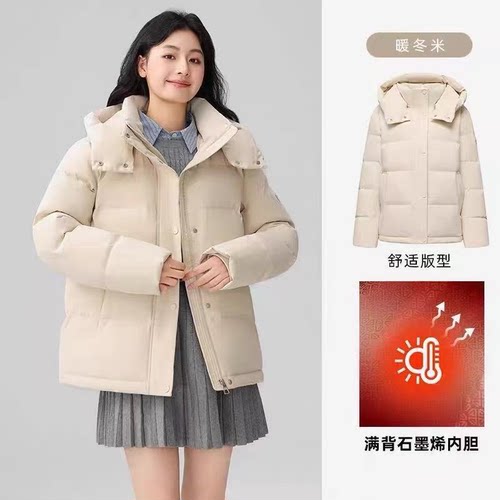 可拆卸帽立领棉衣女短款宽松外套