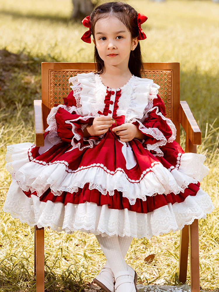 原创童装洛丽塔新年圣诞节女童lolita公主裙红色可爱洋气儿童礼服