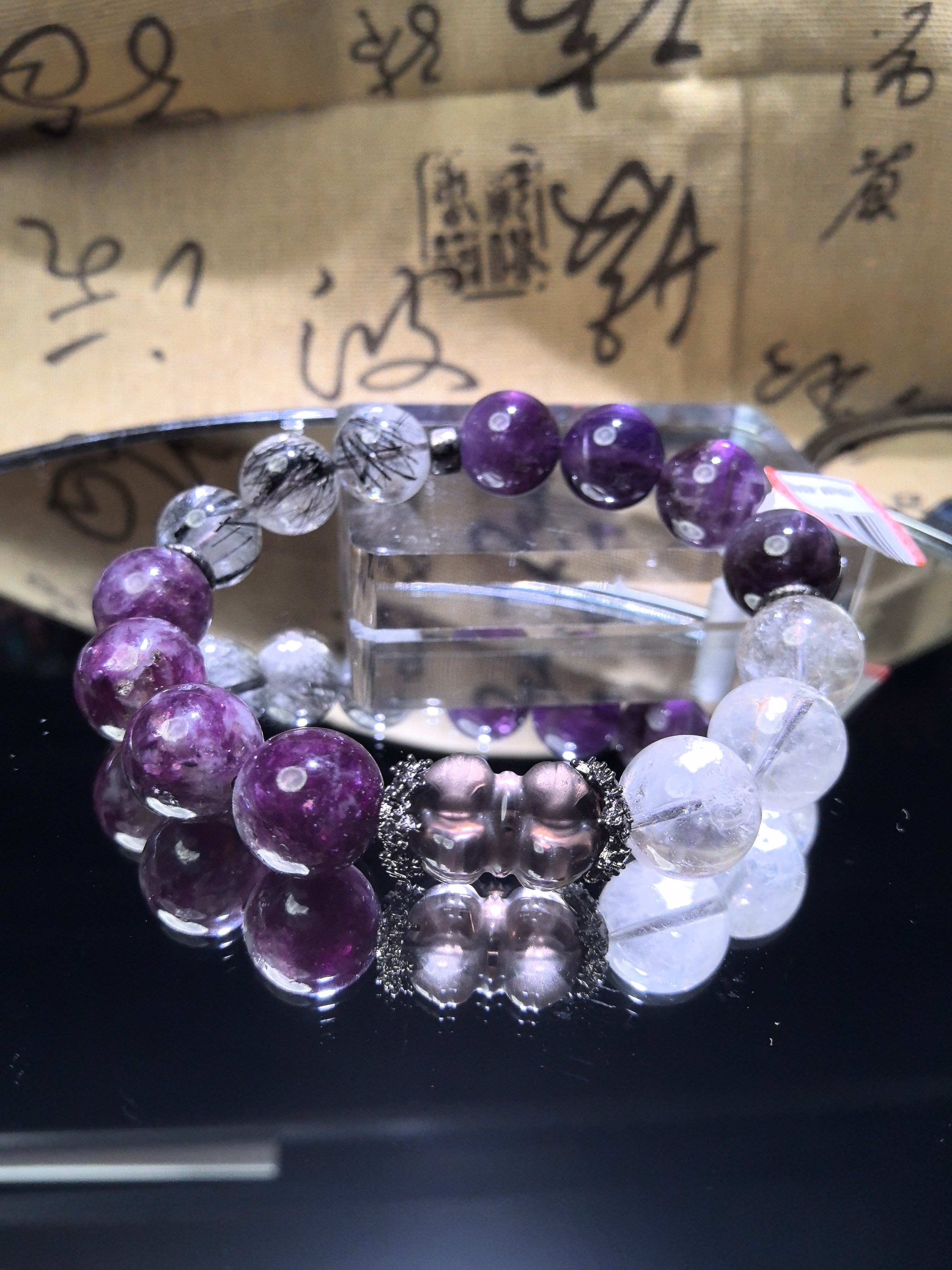 「火金」招米事业紫祖母晶紫晶黑发白晶冰曜石降杵设计款手链手串图片