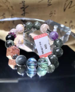 赛博女孩暗黑系12咪水晶手串绿发晶绿萤石招C转Y五福喜用木土手链