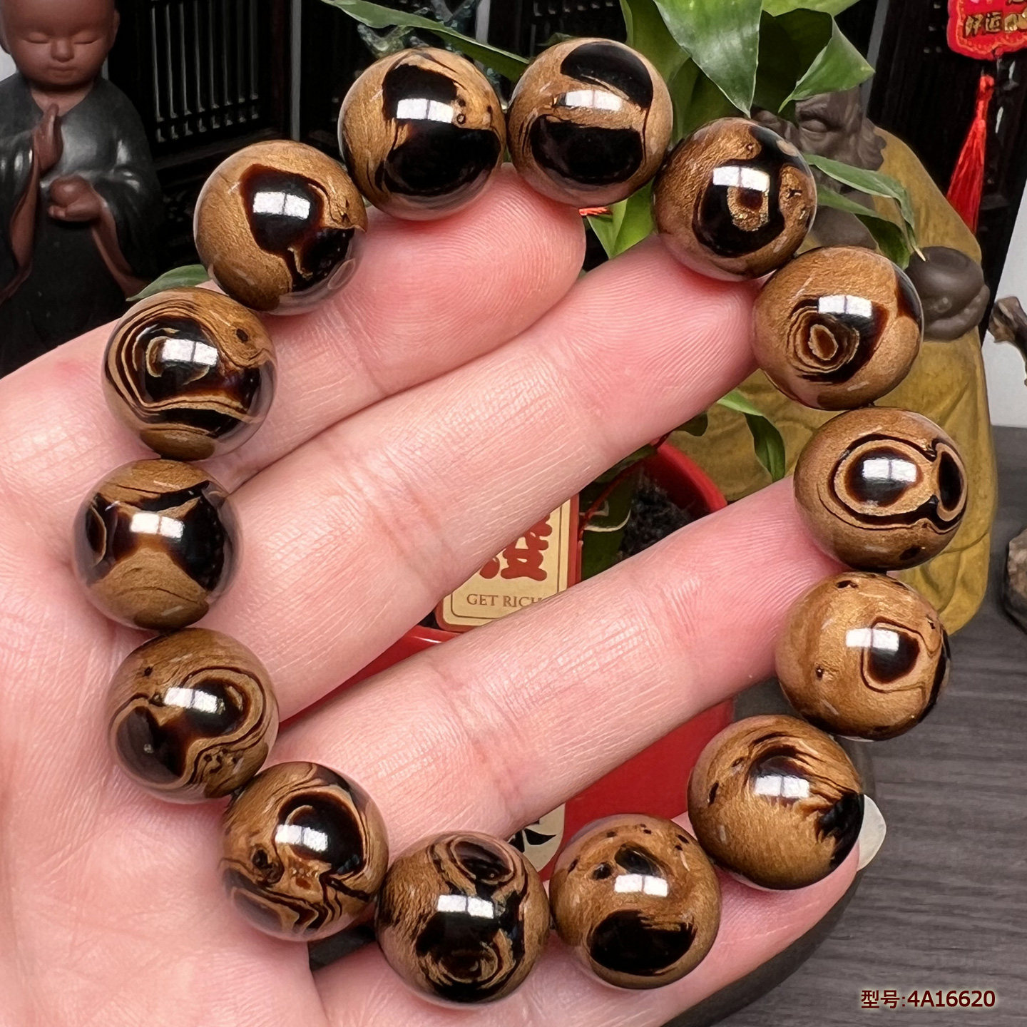 天然保真海柳手串文玩圆珠工艺多宝佛珠手链1.6cm鬼脸纹送礼高端