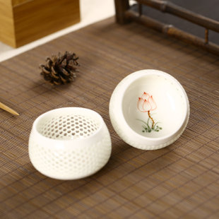 镂空玲珑茶杯主人杯单杯手绘图案陶瓷功夫茶具品茗杯大号普洱杯