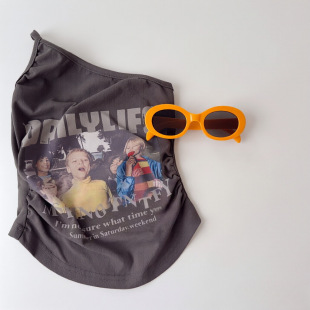 复古印花不对称吊带潮0214A052 个性 女童韩系外穿背心夏季 女宝时尚