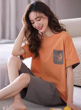 睡衣女夏款纯棉2025年新款全棉夏季短袖七分裤薄款家居服套装夏天